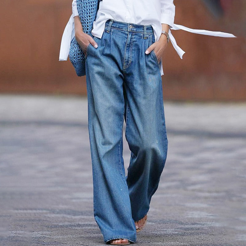 Women's Baggy Jeans | High Waist Wide Leg Denim Button Closure