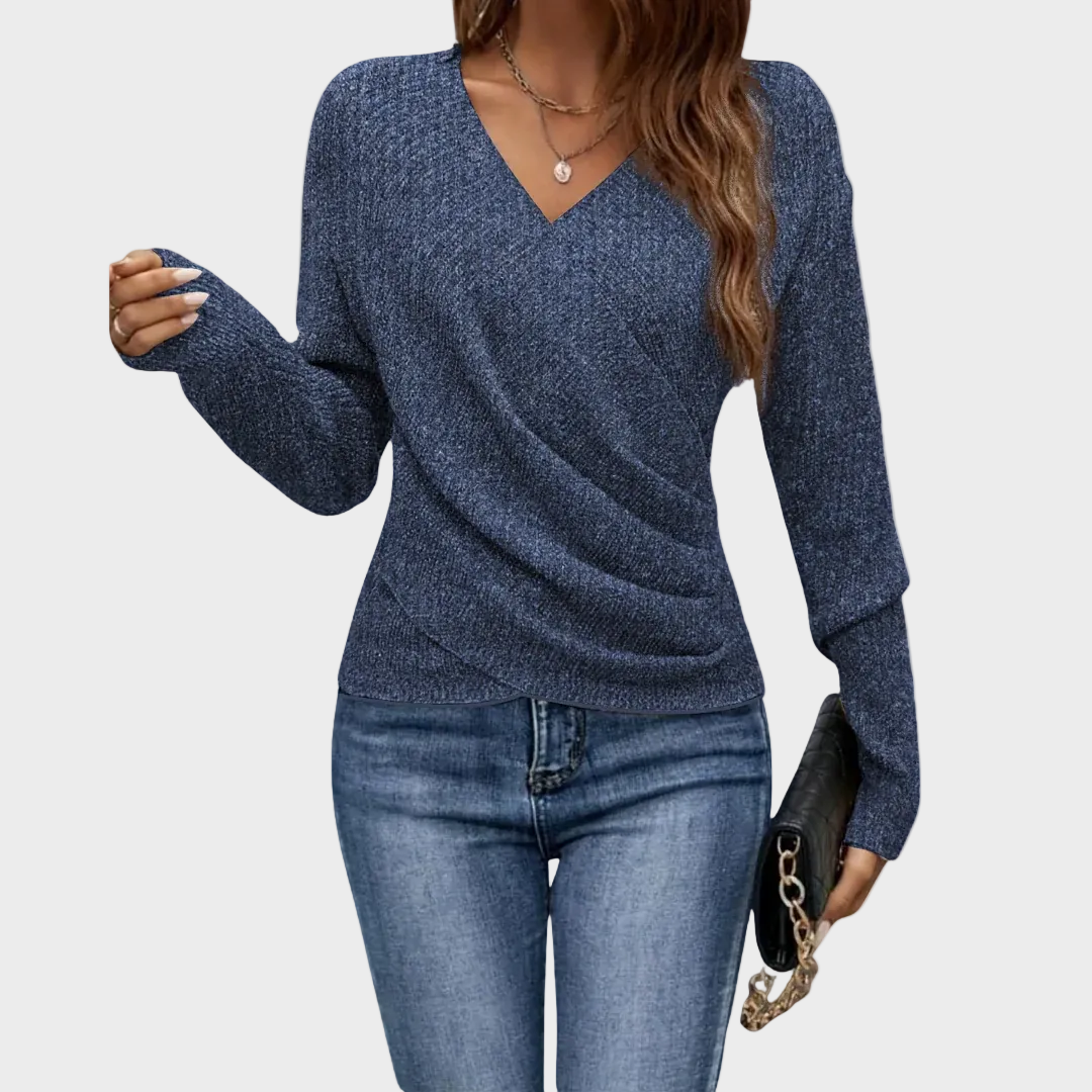 Women's Wrap Top | V-Neck Long Sleeve Knit
