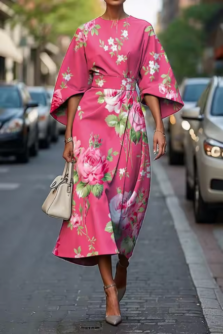 Women's Floral Dress | Midi Length Wrap Closure Flutter Sleeve