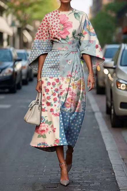 Women's Floral Dress | Midi Length Wrap Closure Flutter Sleeve