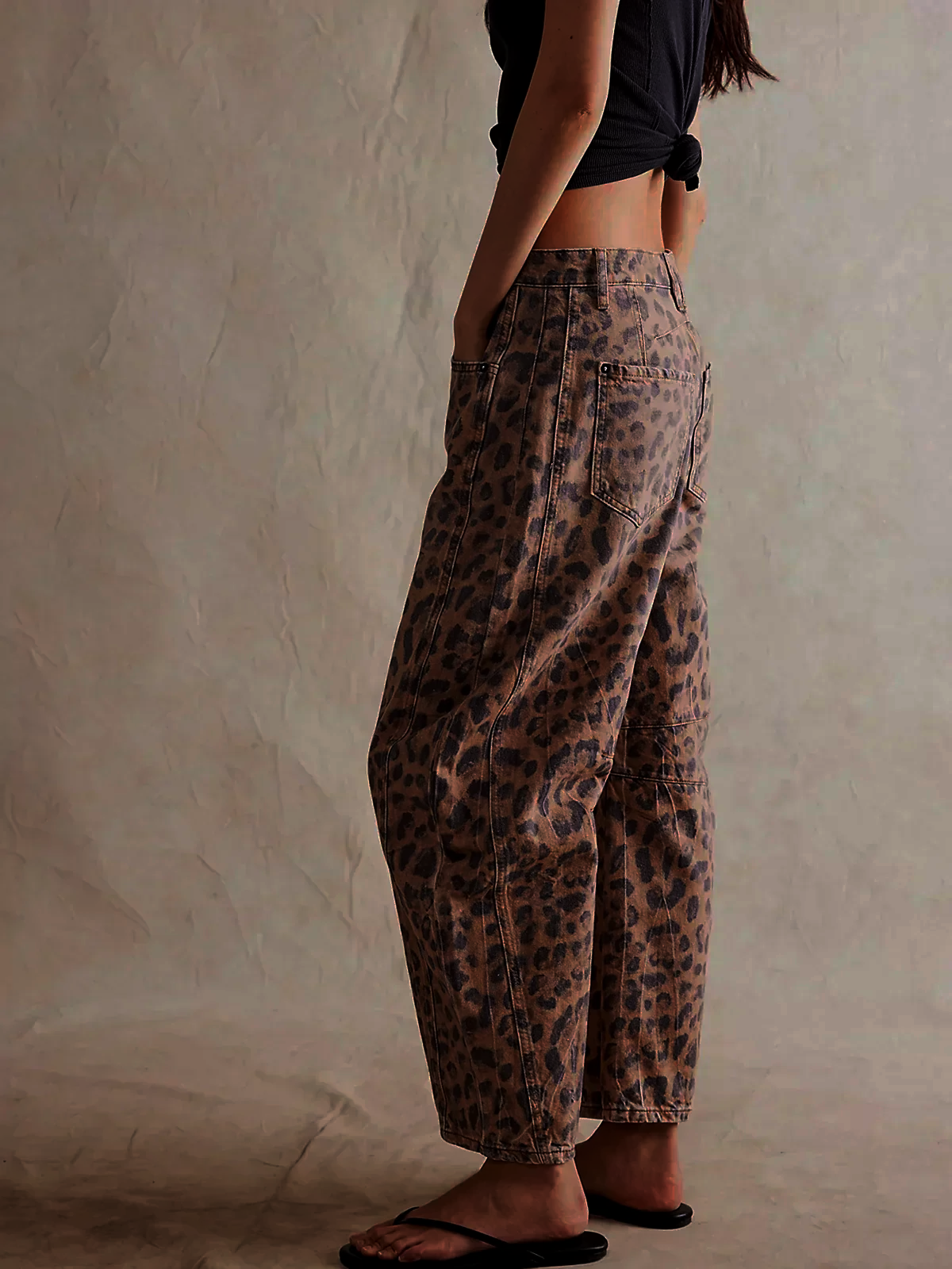 Women's Bootcut Jeans | Leopard Print Barrel Leg Relaxed Cropped