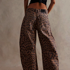 Women's Bootcut Jeans | Leopard Print Barrel Leg Relaxed Cropped