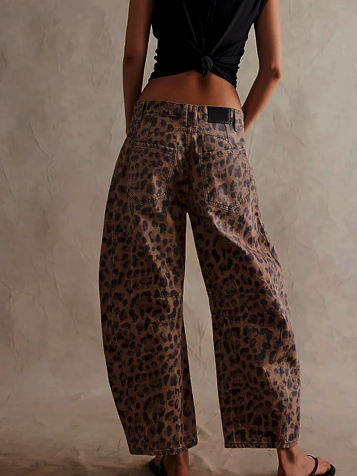 Women's Bootcut Jeans | Leopard Print Barrel Leg Relaxed Cropped