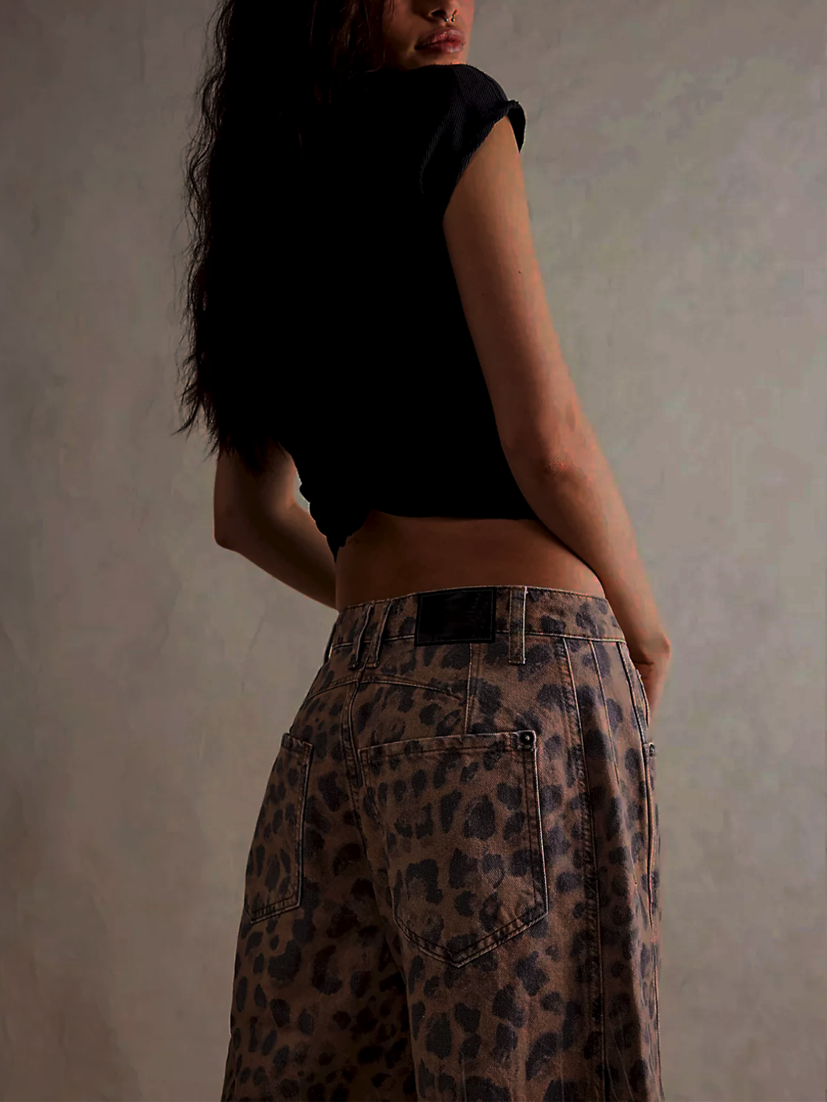 Women's Bootcut Jeans | Leopard Print Barrel Leg Relaxed Cropped