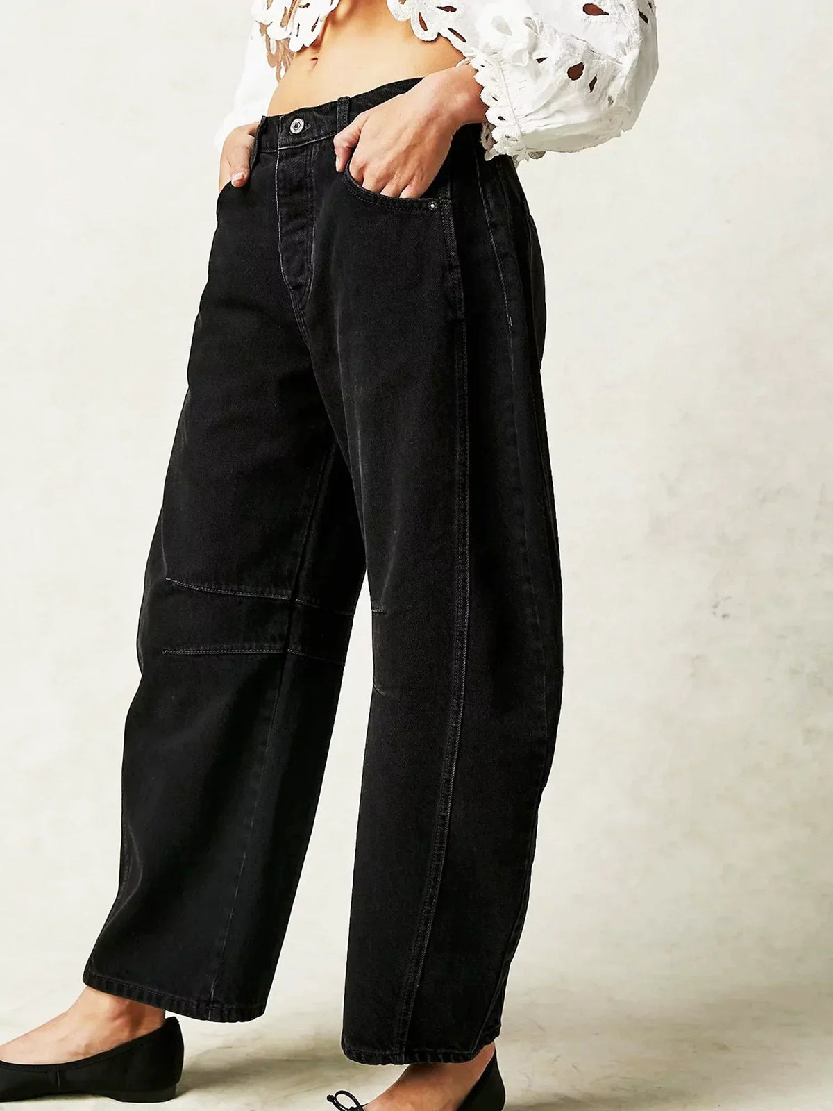 Women's Bootcut Jeans | Leopard Print Barrel Leg Relaxed Cropped