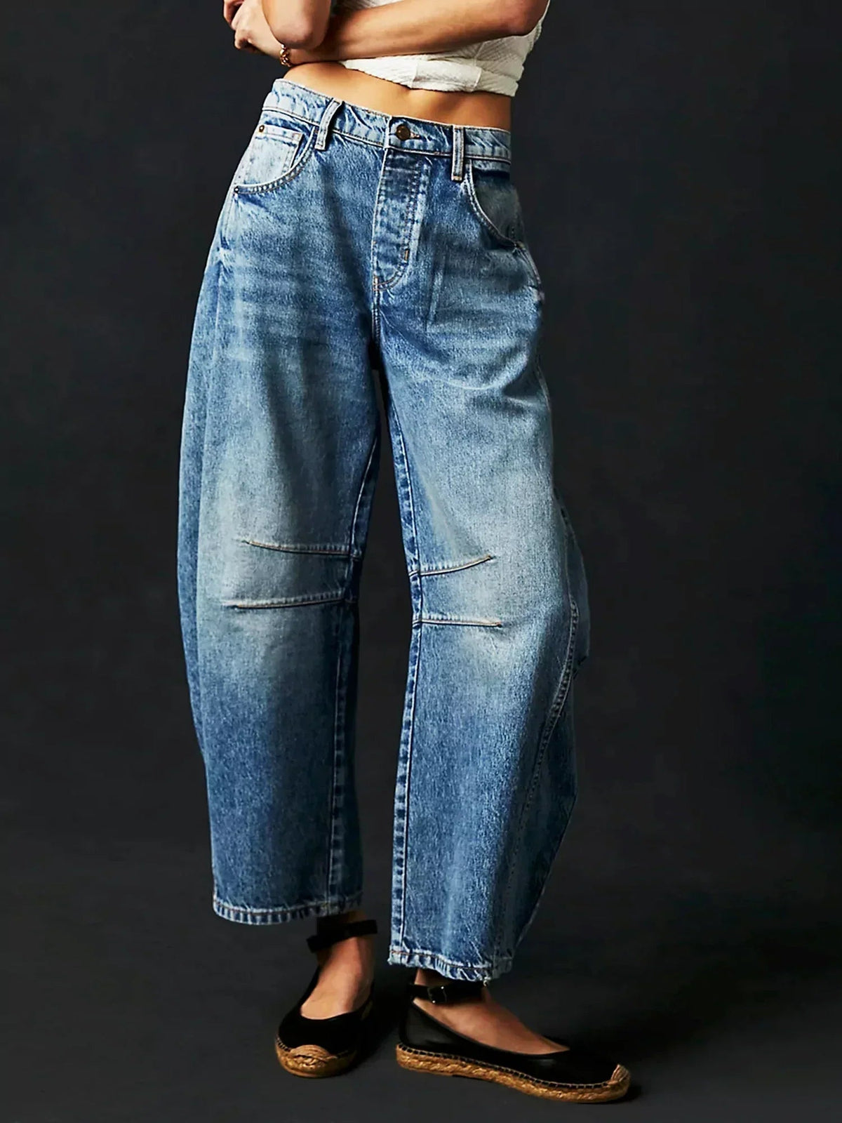 Women's Bootcut Jeans | Leopard Print Barrel Leg Relaxed Cropped