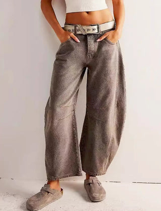 Women's Bootcut Jeans | Leopard Print Barrel Leg Relaxed Cropped