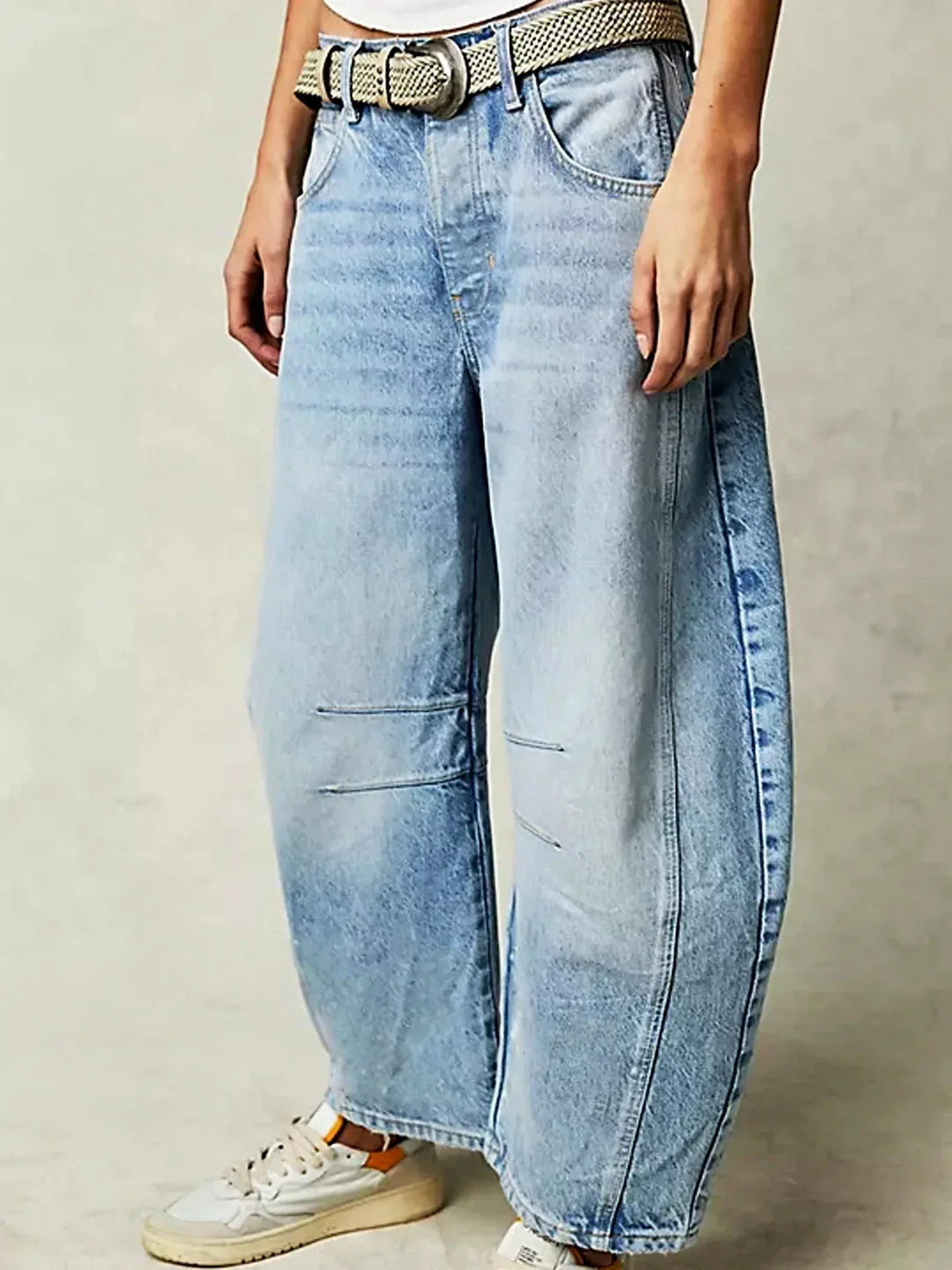 Women's Bootcut Jeans | Leopard Print Barrel Leg Relaxed Cropped