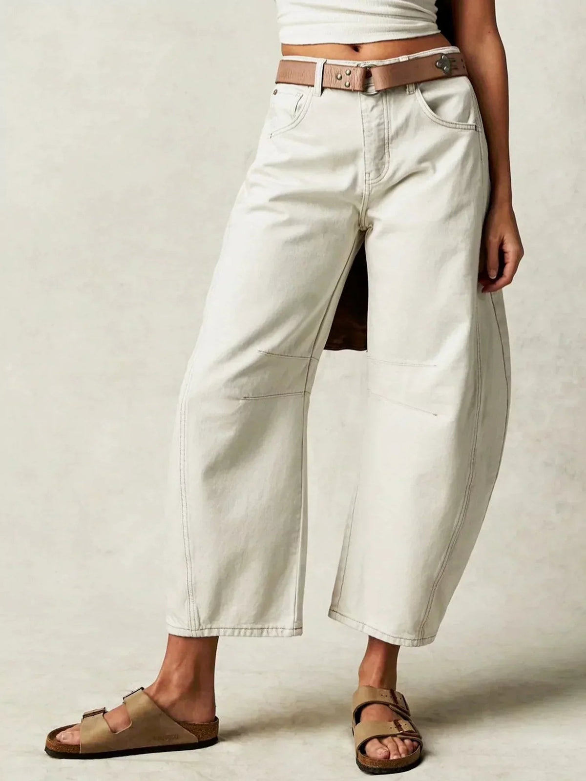 Women's Bootcut Jeans | Leopard Print Barrel Leg Relaxed Cropped