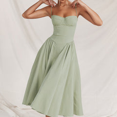 Women's Cocktail Wedding Guest Dress | Midi Sweetheart Neckline Spaghetti Strap