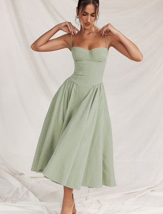 Women's Cocktail Wedding Guest Dress | Midi Sweetheart Neckline Spaghetti Strap