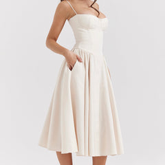 Women's Cocktail Wedding Guest Dress | Midi Sweetheart Neckline Spaghetti Strap