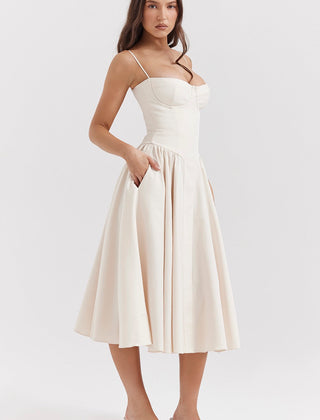 Women's Cocktail Wedding Guest Dress | Midi Sweetheart Neckline Spaghetti Strap