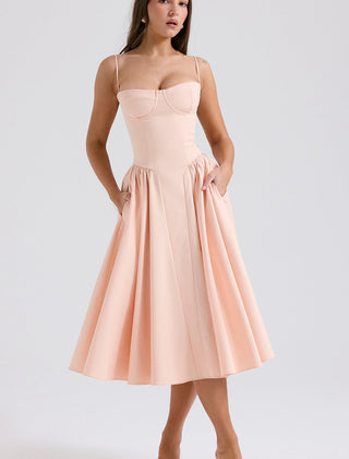 Women's Cocktail Wedding Guest Dress | Midi Sweetheart Neckline Spaghetti Strap