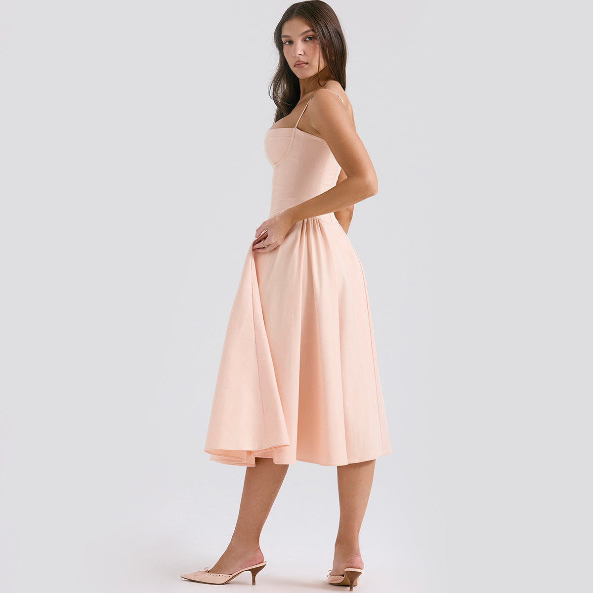 Women's Cocktail Wedding Guest Dress | Midi Sweetheart Neckline Spaghetti Strap