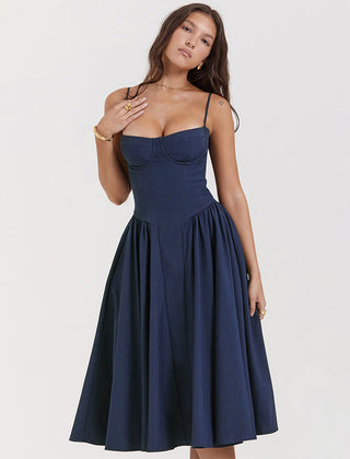 Women's Cocktail Wedding Guest Dress | Midi Sweetheart Neckline Spaghetti Strap