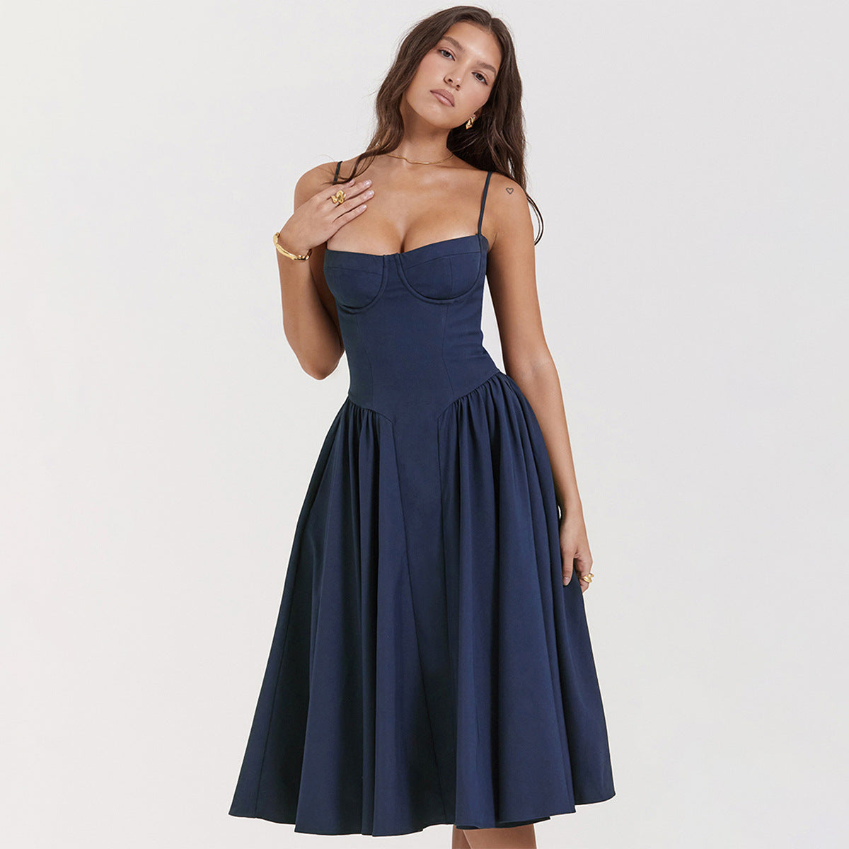 Women's Cocktail Wedding Guest Dress | Midi Sweetheart Neckline Spaghetti Strap