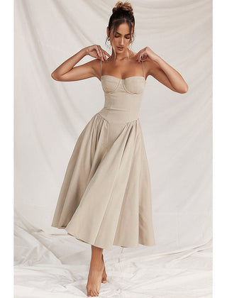 Women's Cocktail Wedding Guest Dress | Midi Sweetheart Neckline Spaghetti Strap