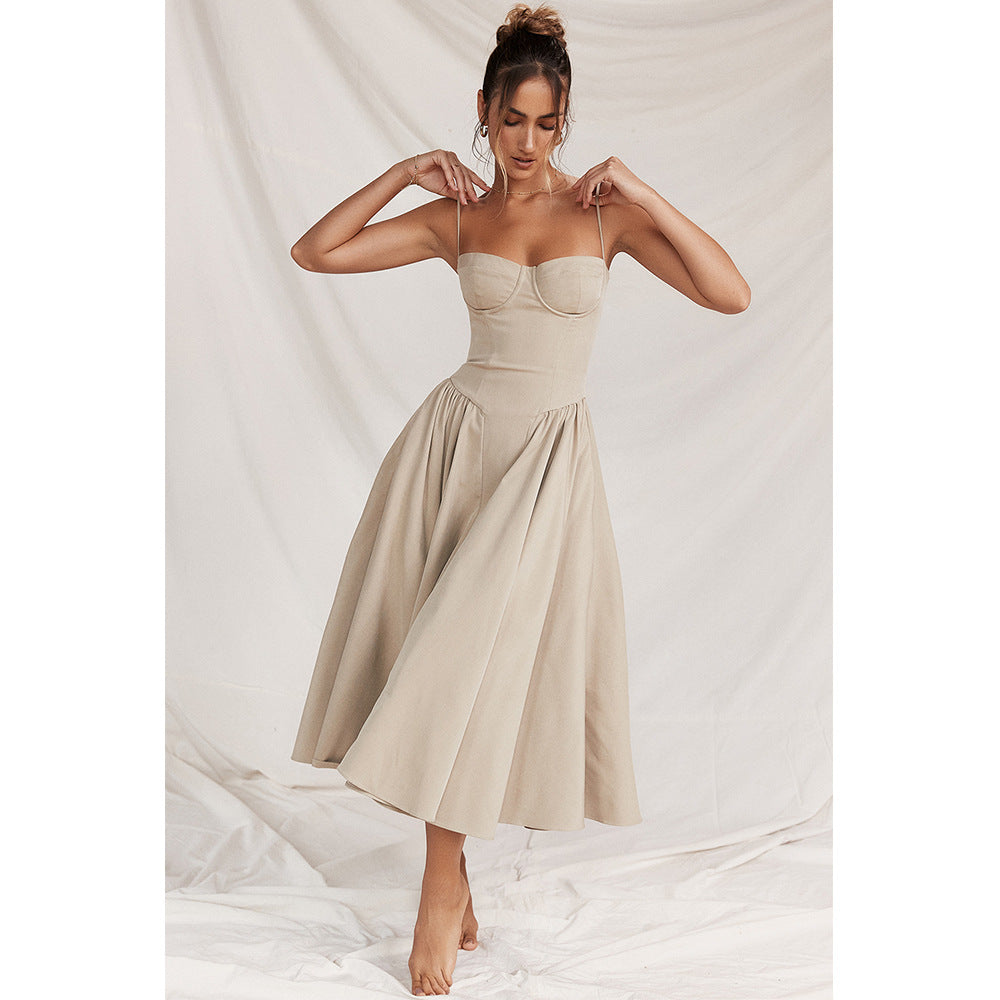 Women's Cocktail Wedding Guest Dress | Midi Sweetheart Neckline Spaghetti Strap