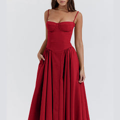 Women's Cocktail Wedding Guest Dress | Midi Sweetheart Neckline Spaghetti Strap