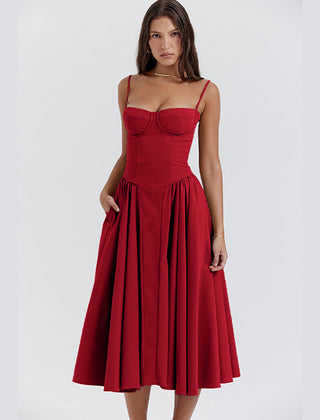 Women's Cocktail Wedding Guest Dress | Midi Sweetheart Neckline Spaghetti Strap