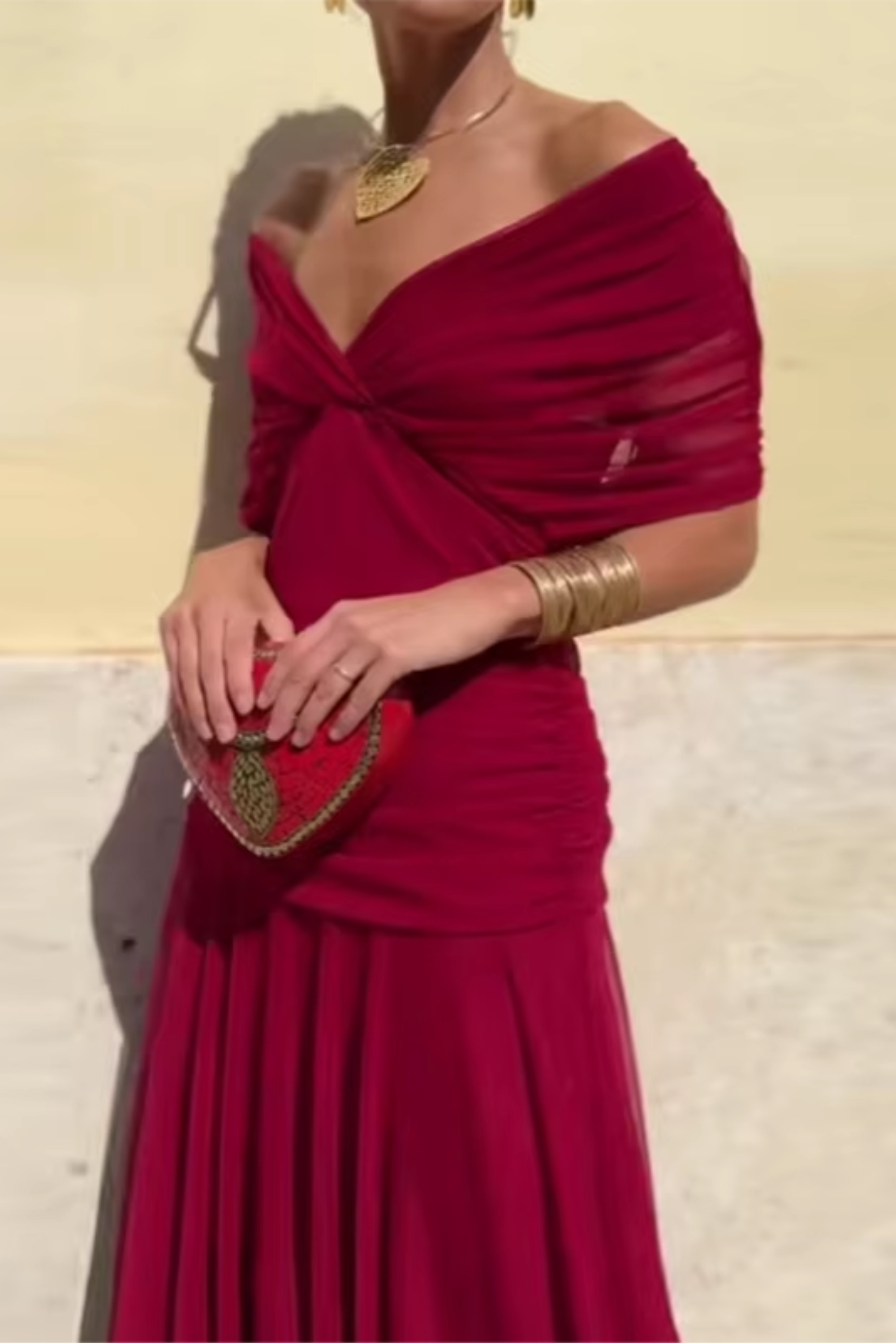 Women's Green Bridesmaid Dress | V-Neck Maxi Pleated Waist Short Sleeve