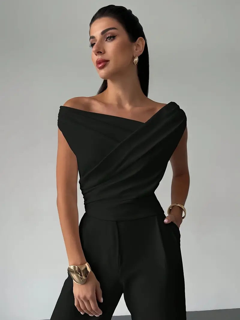 Women's Off The Shoulder Top | Draped Neckline Cap Sleeve