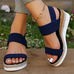 Women's Platform Slide | Open Toe Woven Knit Espadrille Sole