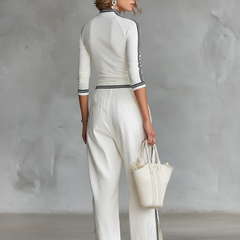 Women's Two Piece Pants Set | Half-High Neck Long Sleeves Wide Leg