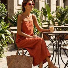 Women's Cotton Dress | Maxi Square Neck Spaghetti Sleeveless