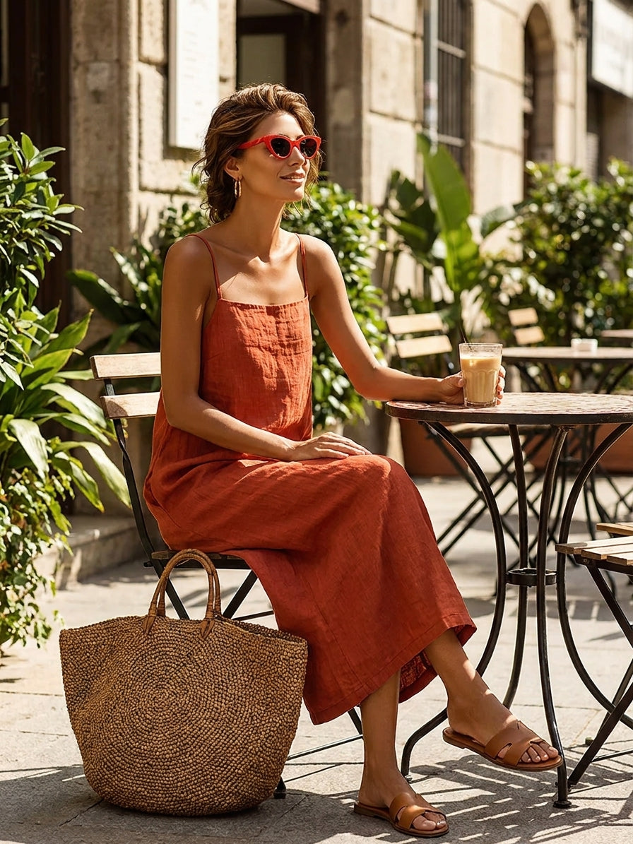 Women's Cotton Dress | Maxi Square Neck Spaghetti Sleeveless