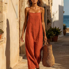 Women's Cotton Dress | Maxi Square Neck Spaghetti Sleeveless