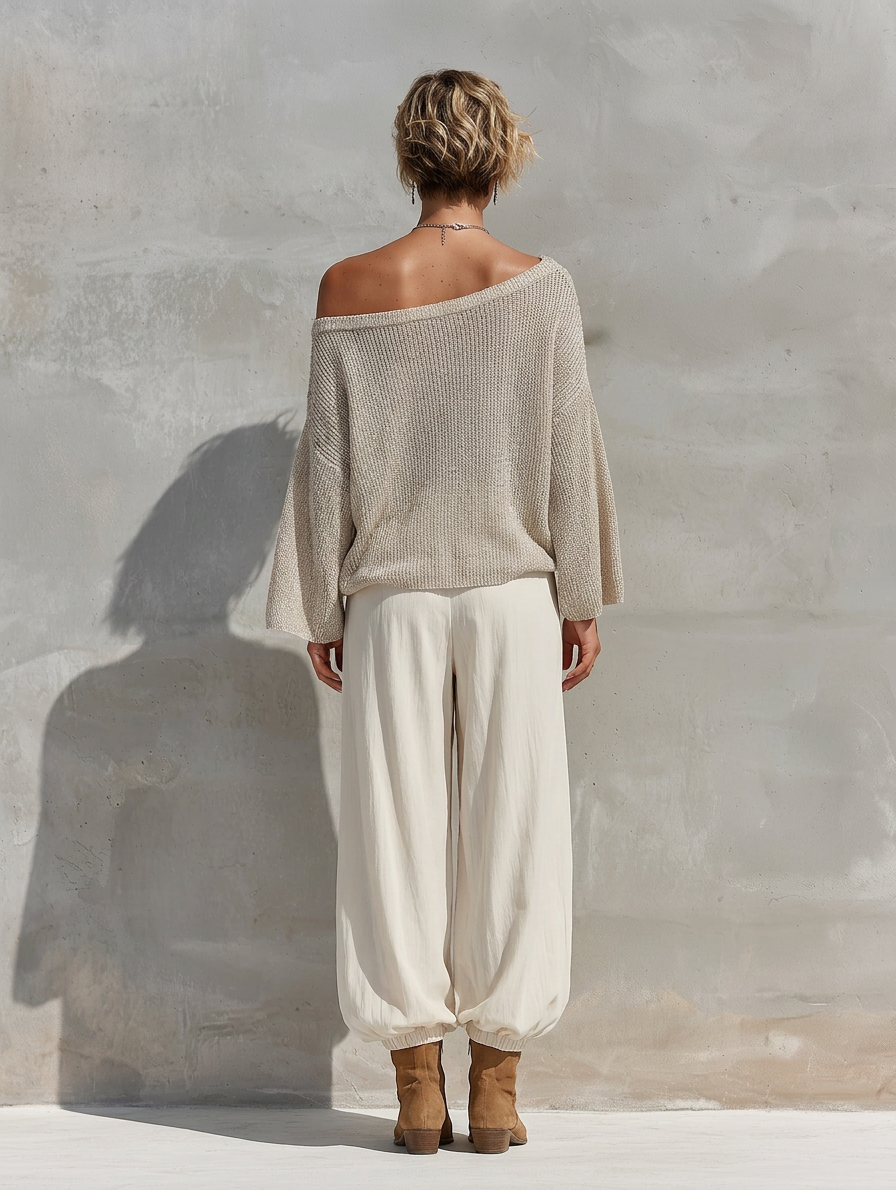 Women's Two Piece Pants Set | Off Shoulder Knit Batwing Sleeve