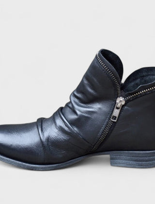 Women's Winter Boots | Ankle Ruched Leather Zip