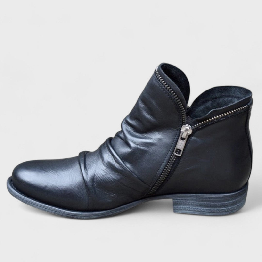 Women's Winter Boots | Ankle Ruched Leather Zip