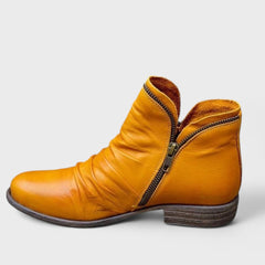 Women's Winter Boots | Ankle Ruched Leather Zip