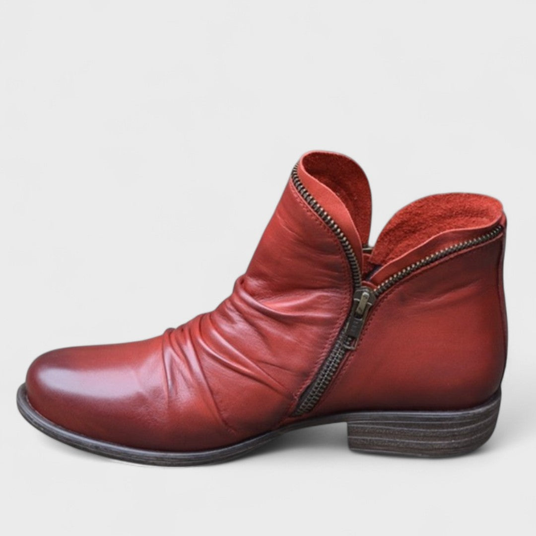 Women's Winter Boots | Ankle Ruched Leather Zip