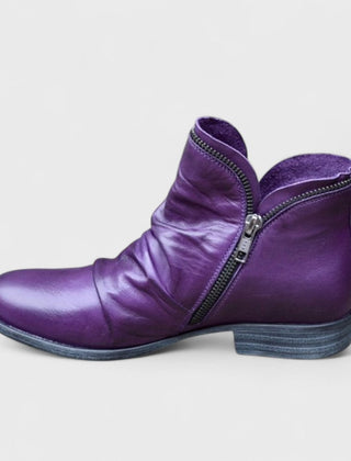 Women's Winter Boots | Ankle Ruched Leather Zip