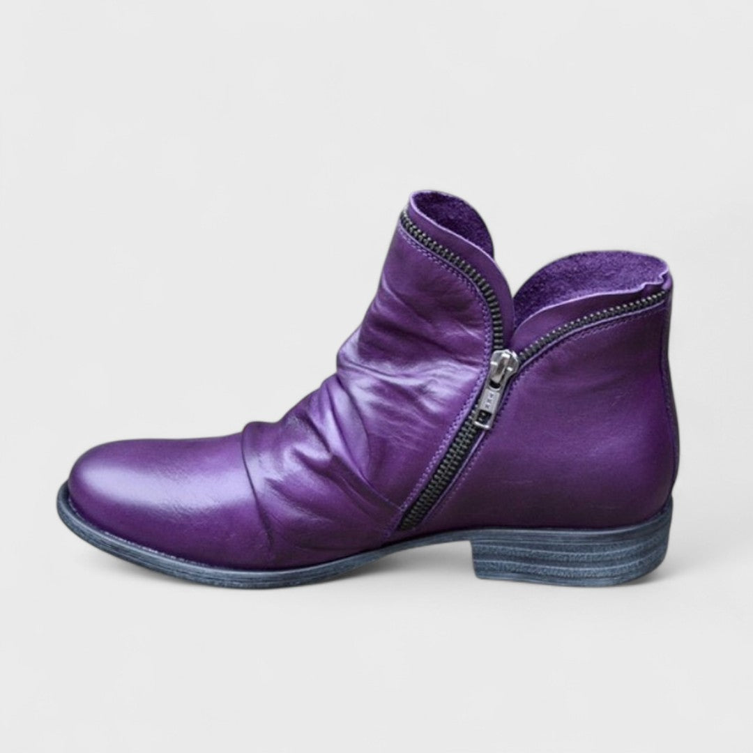 Women's Winter Boots | Ankle Ruched Leather Zip