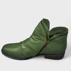 Women's Winter Boots | Ankle Ruched Leather Zip