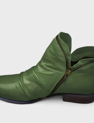 Women's Winter Boots | Ankle Ruched Leather Zip