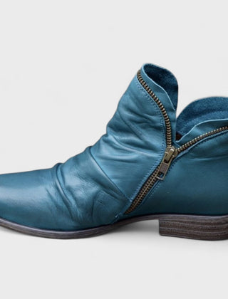 Women's Winter Boots | Ankle Ruched Leather Zip
