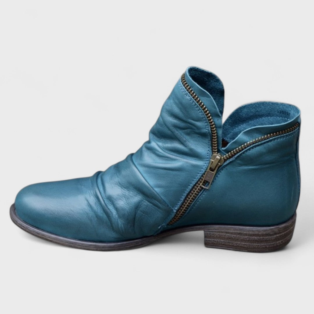 Women's Winter Boots | Ankle Ruched Leather Zip