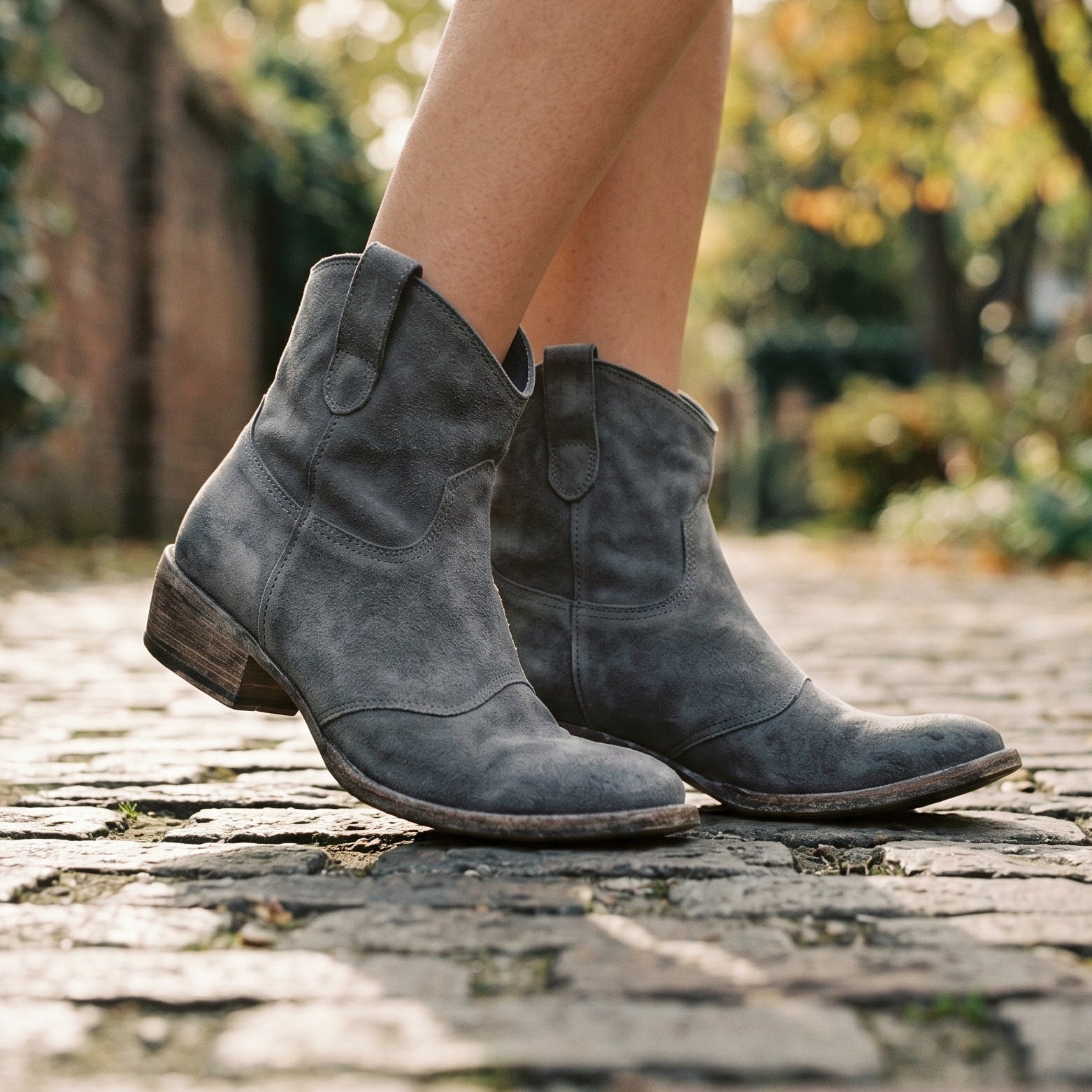 Black Boots For Women | Suede Ankle Stacked Heel Pull-On
