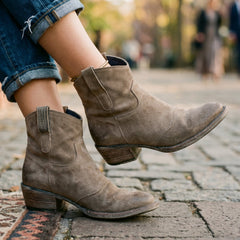 Black Boots For Women | Suede Ankle Stacked Heel Pull-On