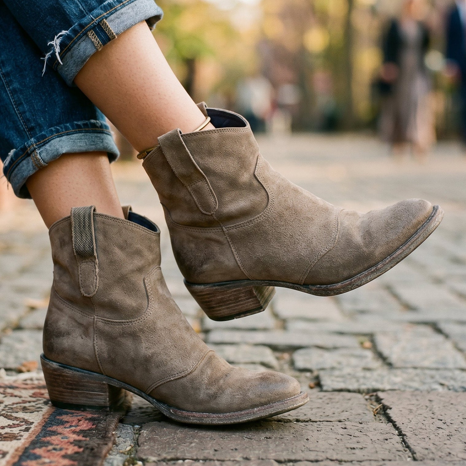 Black Boots For Women | Suede Ankle Stacked Heel Pull-On