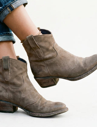 Black Boots For Women | Suede Ankle Stacked Heel Pull-On