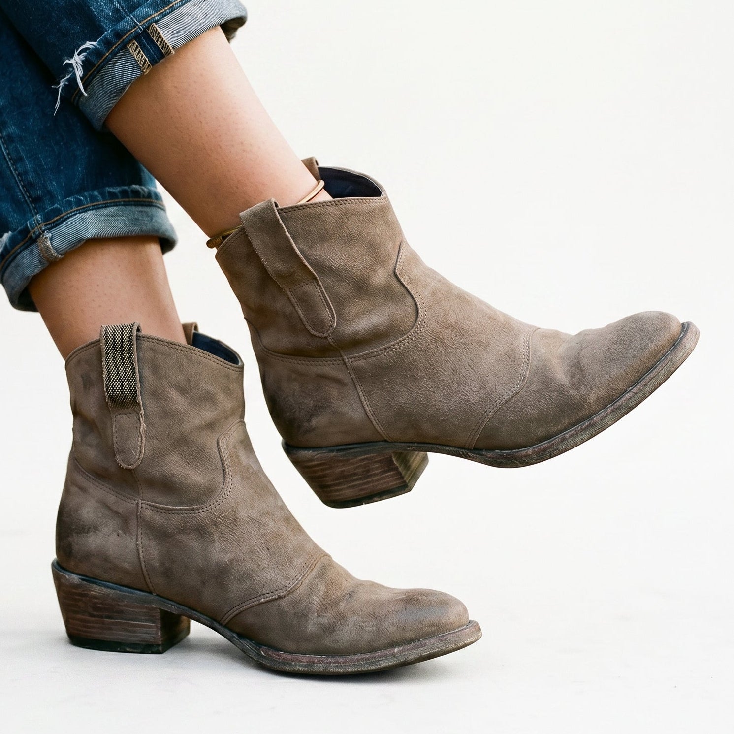 Black Boots For Women | Suede Ankle Stacked Heel Pull-On