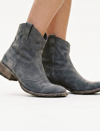 Black Boots For Women | Suede Ankle Stacked Heel Pull-On