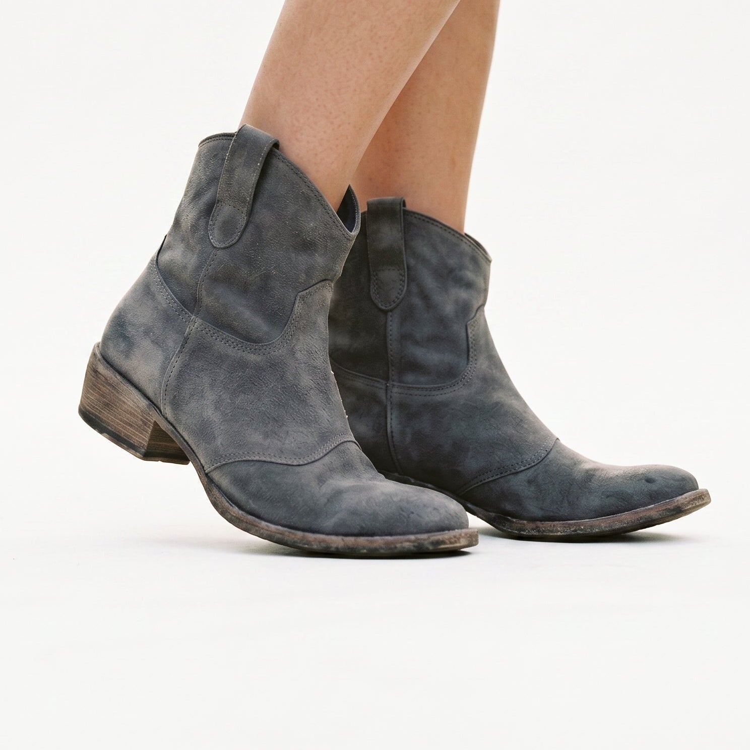 Black Boots For Women | Suede Ankle Stacked Heel Pull-On